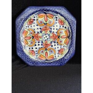 Talavera Striking Octagonal Platter Serving Plate Mexican Art Pottery 10 1/4"